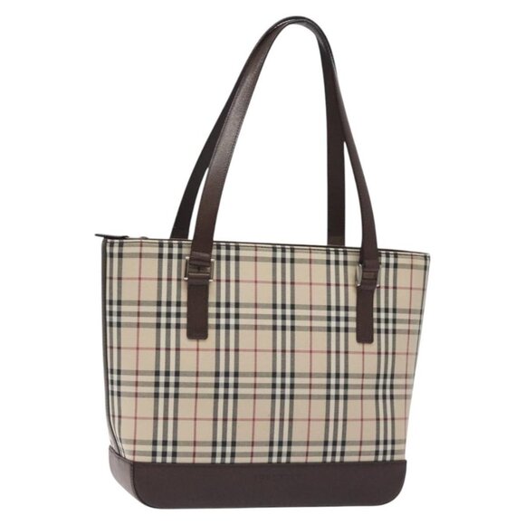 BURBERRY Nova Check Shoulder Bag Canvas Leather Beige Silver Auth - Picture 1 of 16